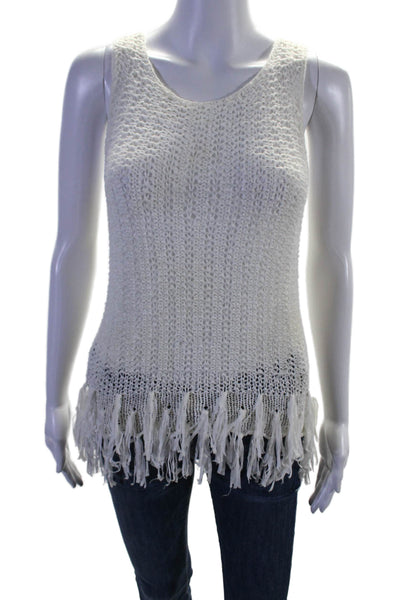 Lilly Pulitzer Womens Fringe Trim Sleeveless Tank Top White Size Extra Small