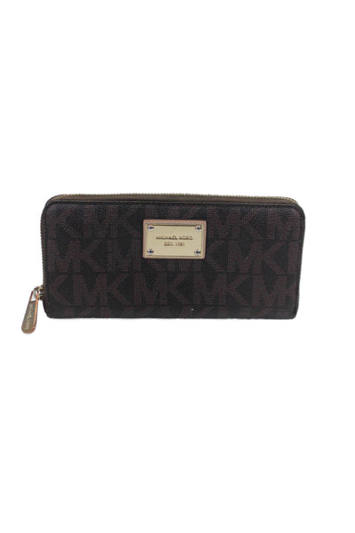 Michael Kors Womens Zip Around Monogram Coated Canvas Continental Wallet Brown