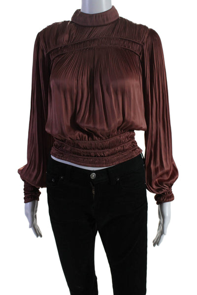 Frame Women's Mock Neck Long Sleeves Key Hole Blouse Mauve Size XS