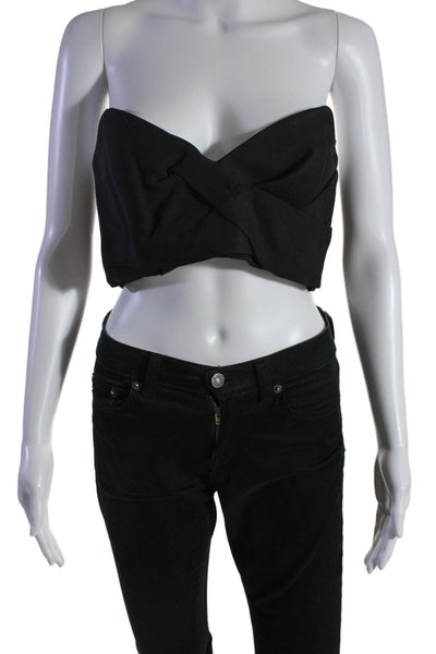 Acler Women's V-Neck Sweetheart Neckline Cropped Top Black Size XS