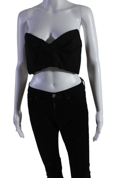 Acler Women's V-Neck Sweetheart Neckline Cropped Top Black Size XS