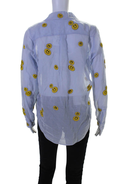 Jupe By Jackie Womens Cotton Embroidered Button Up Blouse Top Blue Size M