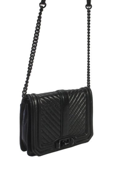 Rebecca Minkoff Womens Leather Quilted Crossbody Shoulder Handbag Black