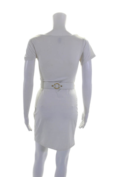 St. John Womens Leather Gold Tone Tie Closure Medium Belt White Size 32