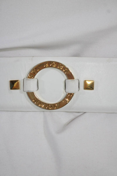 St. John Womens Leather Gold Tone Tie Closure Medium Belt White Size 32