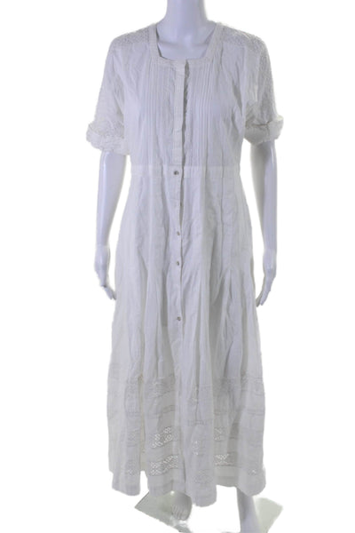 Love Shack Fancy Womens Button Front Short Sleeve Midi Shirt Dress White Large