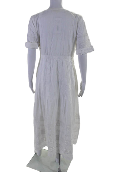 Love Shack Fancy Womens Button Front Short Sleeve Midi Shirt Dress White Large