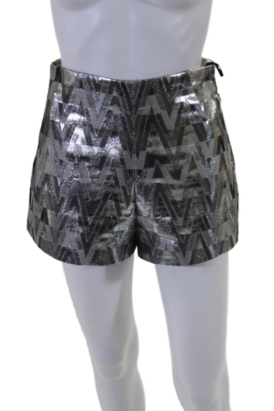 Valentino Womens Textured Lined Side Zip Metallic Shorts Silver Size EUR 38