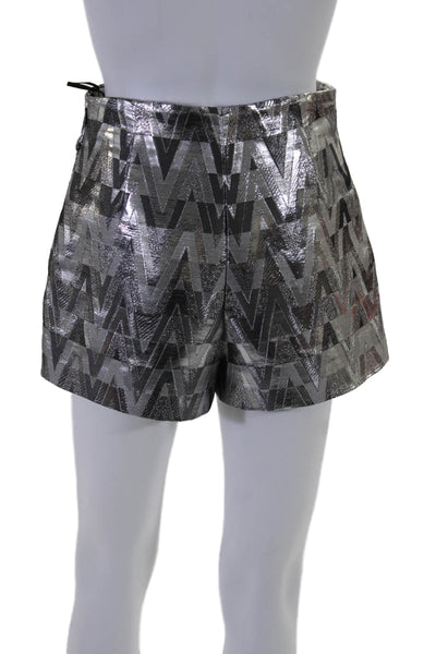 Valentino Womens Textured Lined Side Zip Metallic Shorts Silver Size EUR 38