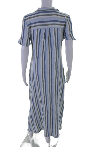 Caslon Womens Striped Short Sleeve Buttoned Tie Collared Dress Blue Size XS