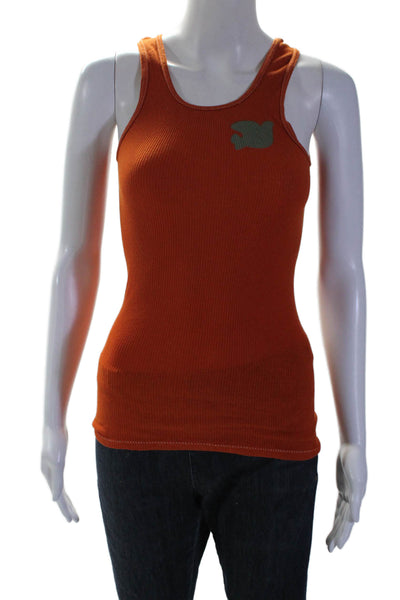 FREE CITY Womens Sleeveless Ribbed Knit Graphic Print Tank Top Orange Size XS