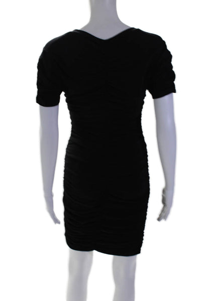 Monrow Womens Cotton Short Sleeved V Neck Ruched Stretch Dress Black Size S