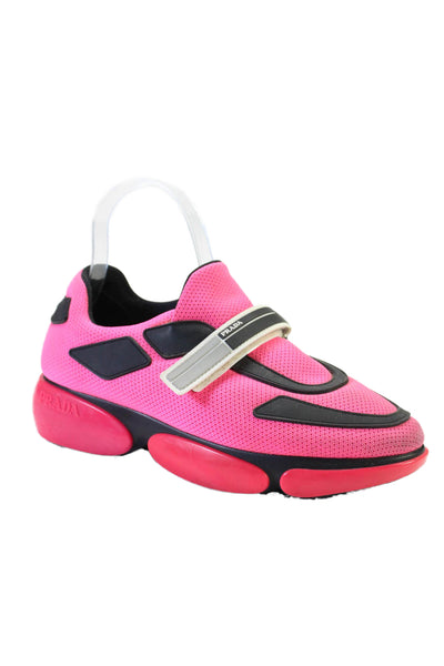 Prada Womens Low Top Hook Pile Tape Closure Sneakers Pink Black Size 38 8