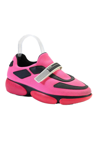 Prada Womens Low Top Hook Pile Tape Closure Sneakers Pink Black Size 38 8