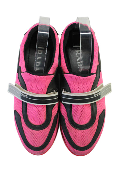 Prada Womens Low Top Hook Pile Tape Closure Sneakers Pink Black Size 38 8