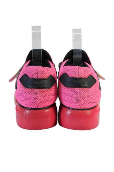 Prada Womens Low Top Hook Pile Tape Closure Sneakers Pink Black Size 38 8