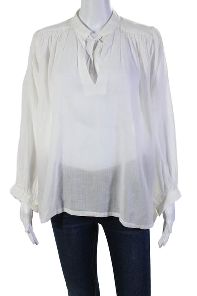 Trovata Womens Long Sleeves Key Hole Neck Blouse White Cotton Size Small