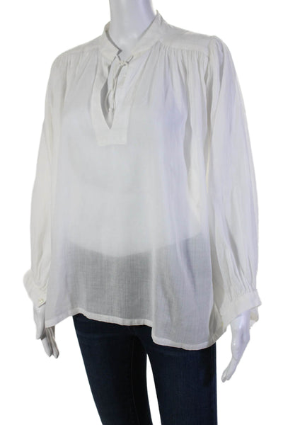 Trovata Womens Long Sleeves Key Hole Neck Blouse White Cotton Size Small