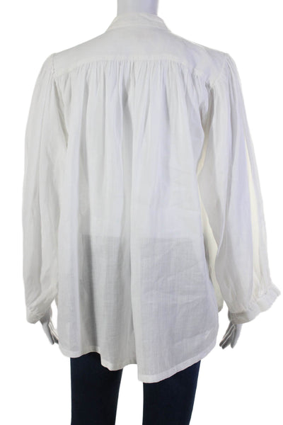 Trovata Womens Long Sleeves Key Hole Neck Blouse White Cotton Size Small