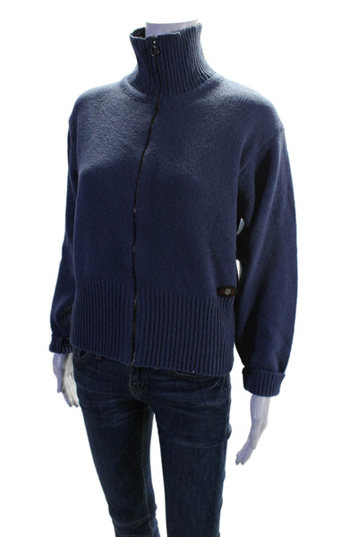 Post Card Womens Solid Blue Full Zip Mock Neck Long Sleeve Sweater Top Size L