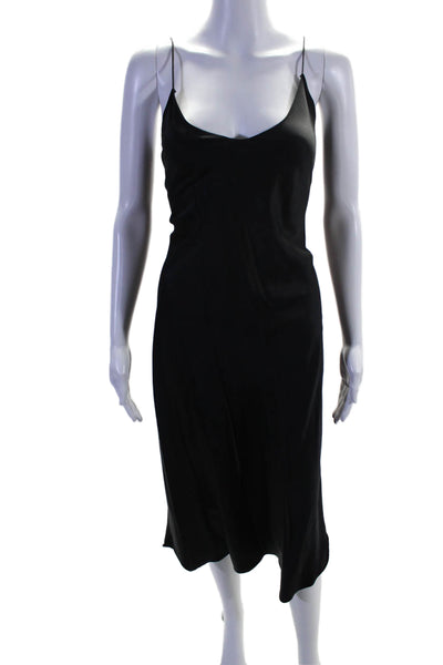 Kirna Zabete Womens Silk Black V-Neck Sleeveless Slip Dress Size L