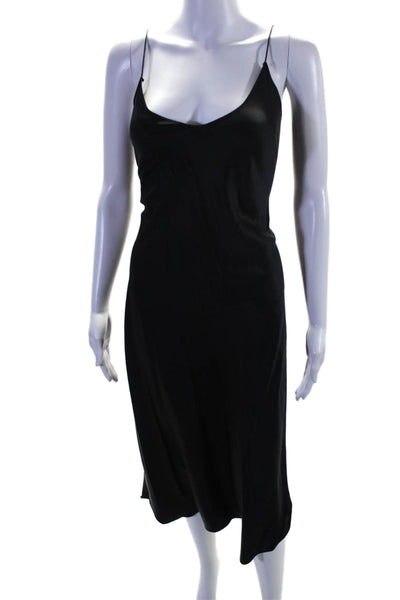 Kirna Zabete Womens Silk Black V-Neck Sleeveless Slip Dress Size L