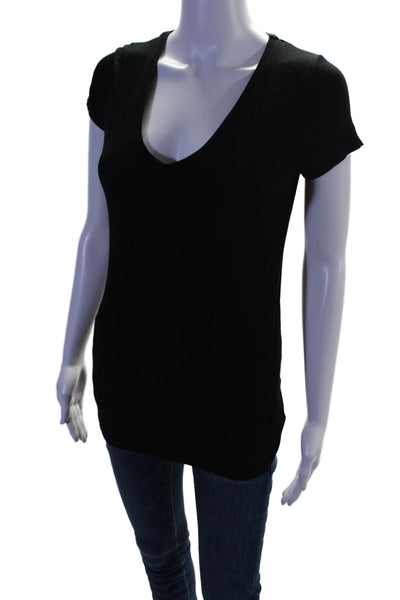 Majestic Filatures Women's V-Neck Short Sleeves Basic T-Shirt Black Size S