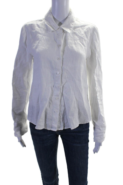 Reformation Women's Collared Long Sleeves Button Down Linen Shirt White Size XS