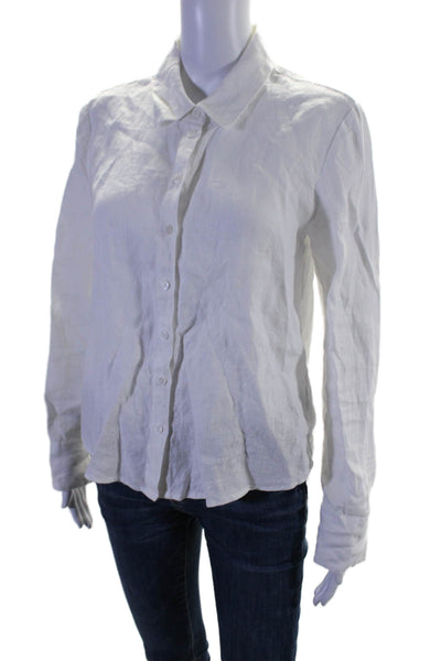 Reformation Women's Collared Long Sleeves Button Down Linen Shirt White Size XS