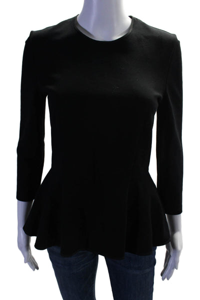 Les Copains Women's Round Neck Long Sleeves Peplum Blouse Black Size 40