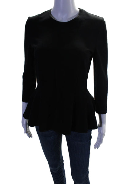 Les Copains Women's Round Neck Long Sleeves Peplum Blouse Black Size 40