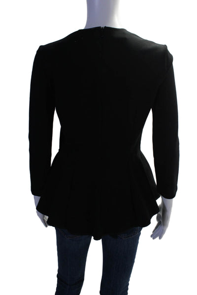 Les Copains Women's Round Neck Long Sleeves Peplum Blouse Black Size 40