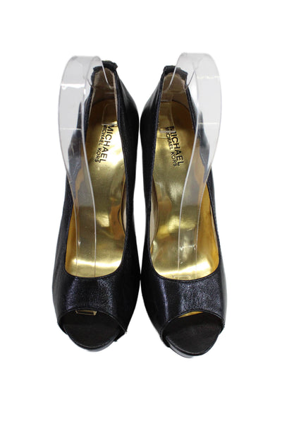 Michael Michael Kors Womens Leather Platform Peep Toe Heels Black Size 9