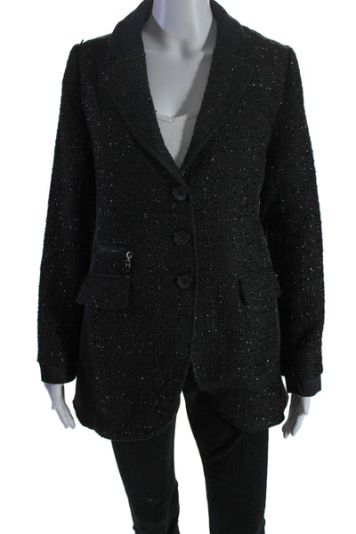 Dolce Cabo Womens Glitter Collared Long Sleeved Zipped Dress Blazer Black Size M