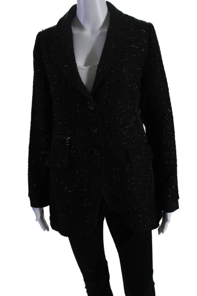 Dolce Cabo Womens Glitter Collared Long Sleeved Zipped Dress Blazer Black Size M