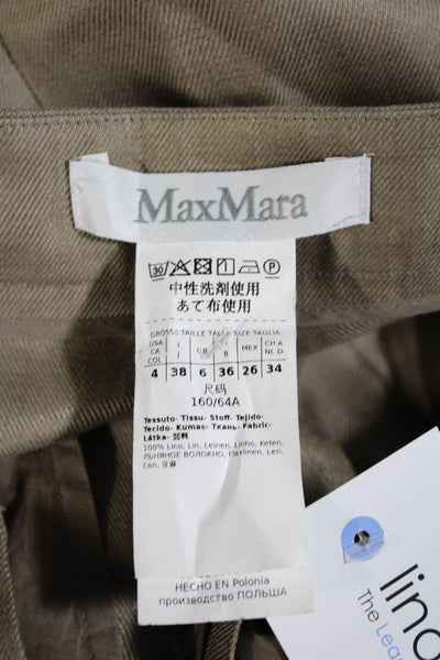 Max Mara Womens Linen Double Hook and Eye Closure Bootcut Pants Brown Size 4