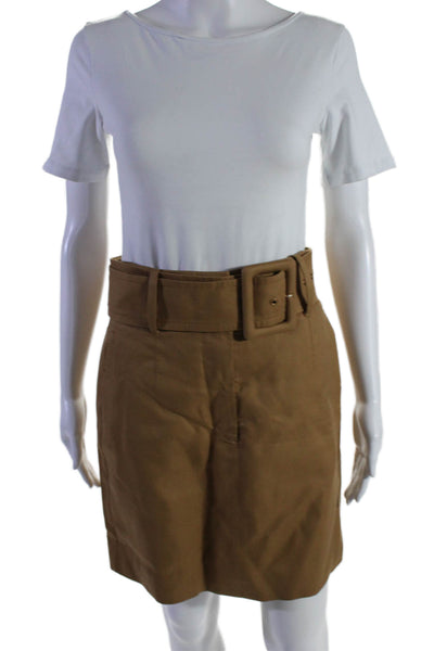 Sportmax Womens Cotton Belted Zipped Hook and Eye Closure Skirt Brown Size 2