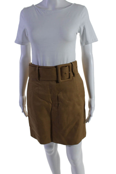 Sportmax Womens Cotton Belted Zipped Hook and Eye Closure Skirt Brown Size 2