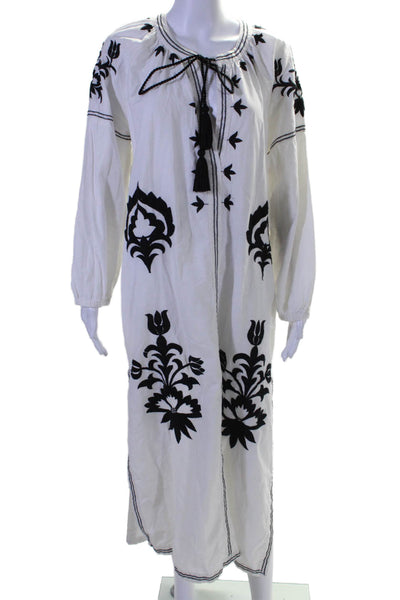 Zara Womens Floral Print Long Sleeve Tassel Slip-on Dress White Size M