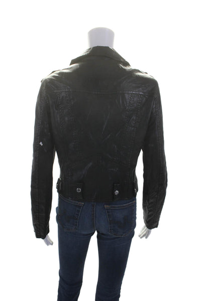 Blank NYC Womens Leather Textured Zip Silver Hardware Biker Jacket Black Size S