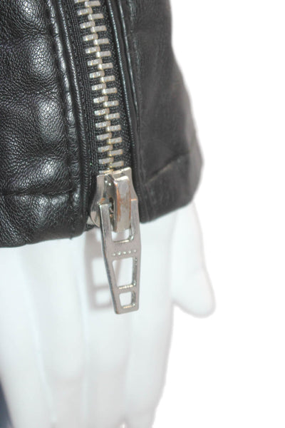 Blank NYC Womens Leather Textured Zip Silver Hardware Biker Jacket Black Size S