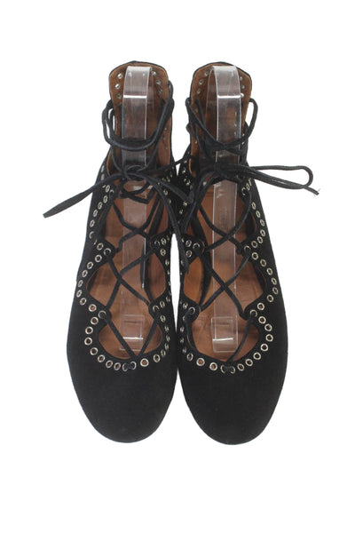 Isabel Marant Womens Suede Textured Lace Up Gladiator Flats Black Size EUR 38