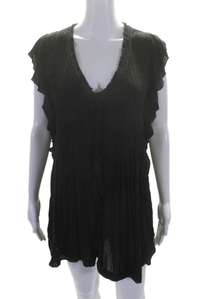 Poupette St. Barth Womens V Neck Pleated Sleeveless Tunic Dress Black Size S