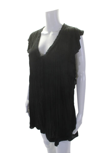 Poupette St. Barth Womens V Neck Pleated Sleeveless Tunic Dress Black Size S