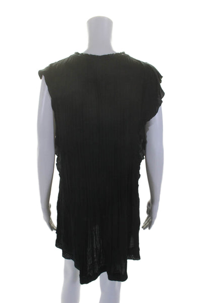 Poupette St. Barth Womens V Neck Pleated Sleeveless Tunic Dress Black Size S