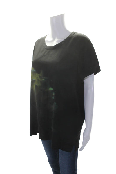 Allsaints Womens Silk Short Sleeve Abstract Print Blouse Black Yellow Size 6