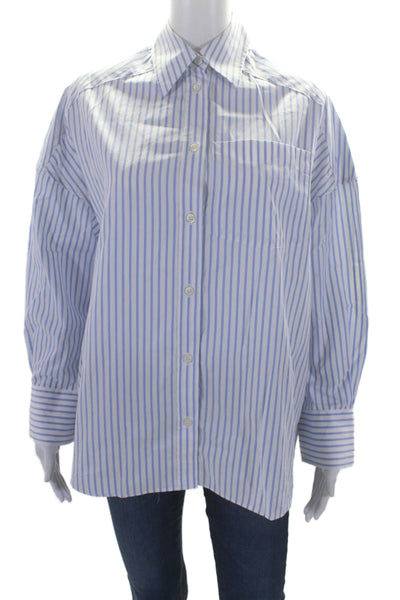 Les Coyotes De Paris Womens Cotton Striped Button Down Shirt Blue Size 36