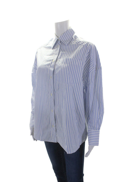 Les Coyotes De Paris Womens Cotton Striped Button Down Shirt Blue Size 36