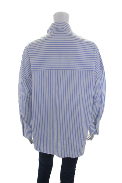 Les Coyotes De Paris Womens Cotton Striped Button Down Shirt Blue Size 36