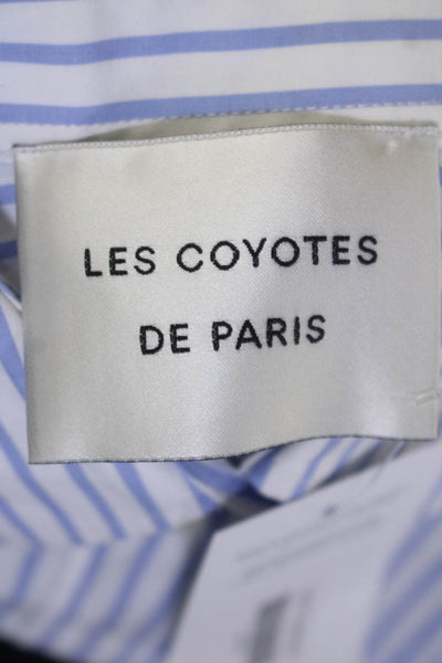 Les Coyotes De Paris Womens Cotton Striped Button Down Shirt Blue Size 36